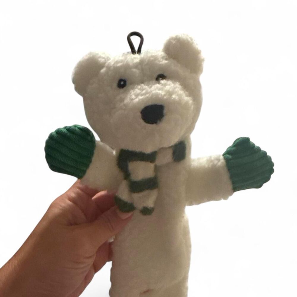 Holiday Polar Bear Plush Dog Toy Squeaky Christmas Puppy Toy White Green